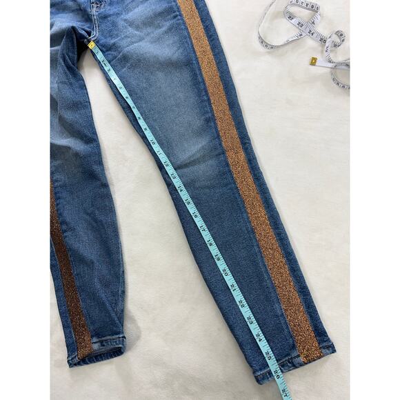 7FAMK Luxe Vintage High Waist Skinny Jeans Lurex Gold Stripe Boho Glam Festival - Picture 9 of 9